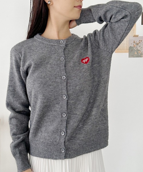 セール】ワンポイントハート刺繍カーディガントップス（カーディガン