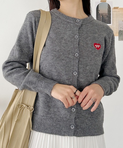 セール】ワンポイントハート刺繍カーディガントップス（カーディガン