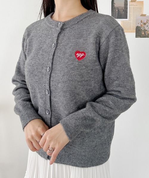 セール】ワンポイントハート刺繍カーディガントップス（カーディガン