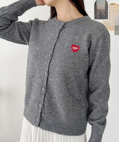 セール】ワンポイントハート刺繍カーディガントップス（カーディガン