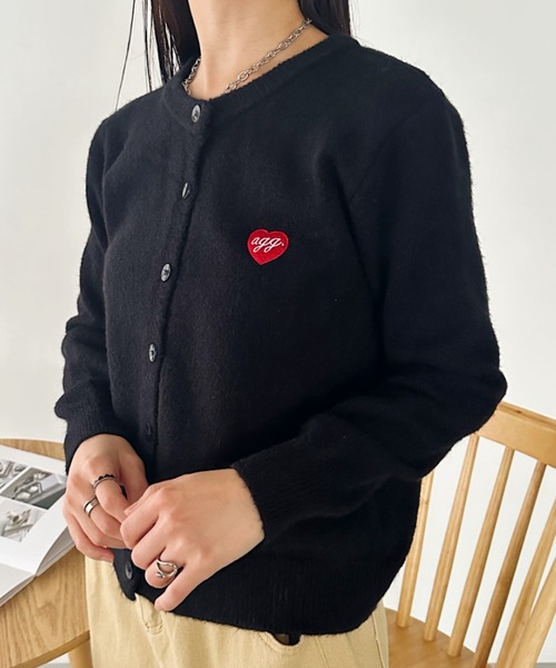 セール】ワンポイントハート刺繍カーディガントップス（カーディガン