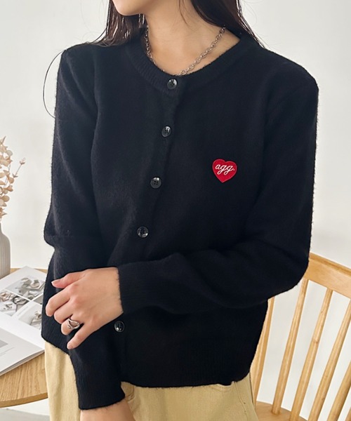 セール】ワンポイントハート刺繍カーディガントップス（カーディガン