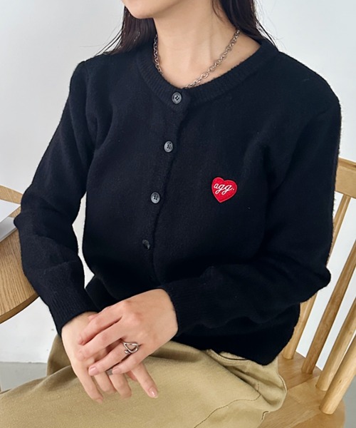 CLEA（クレア）の「ワンポイントハート刺繍カーディガントップス（カーディガン/ボレロ・レディース・ブラック/ピンクベージュ/ホワイト/グレー/ブルー・FREE）」の21枚目の写真