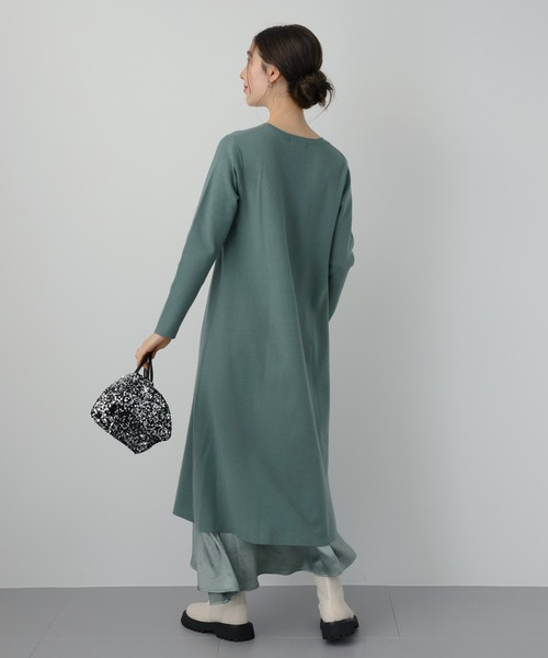 saloon(サルーン)の「SALOON(サルーン)/【AMBELLITE】 《セットアップ》スカート付きニットワンピース(ワンピース・レディース・グリーン/ブラック・FREE)」の5枚目の写真