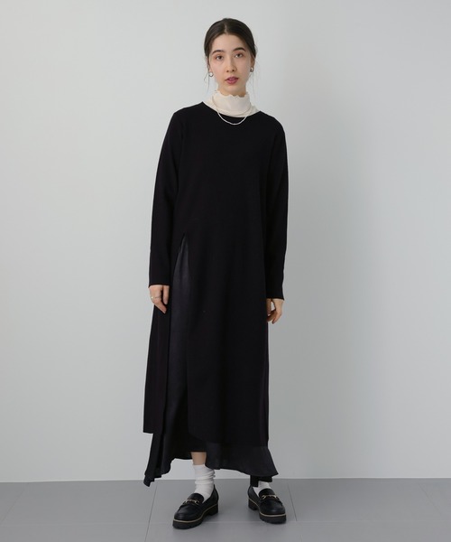 saloon(サルーン)の「SALOON(サルーン)/【AMBELLITE】 《セットアップ》スカート付きニットワンピース(ワンピース・レディース・グリーン/ブラック・FREE)」の6枚目の写真