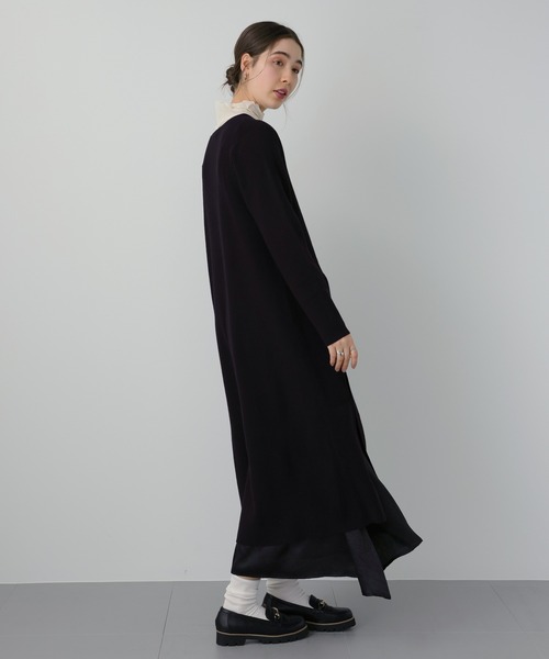 saloon(サルーン)の「SALOON(サルーン)/【AMBELLITE】 《セットアップ》スカート付きニットワンピース(ワンピース・レディース・グリーン/ブラック・FREE)」の7枚目の写真