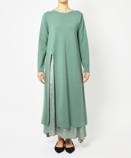 saloon(サルーン)の「SALOON(サルーン)/【AMBELLITE】 《セットアップ》スカート付きニットワンピース(ワンピース・レディース・グリーン/ブラック・FREE)」の17枚目の写真