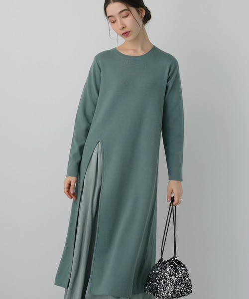 saloon(サルーン)の「SALOON(サルーン)/【AMBELLITE】 《セットアップ》スカート付きニットワンピース(ワンピース・レディース・グリーン/ブラック・FREE)」の12枚目の写真