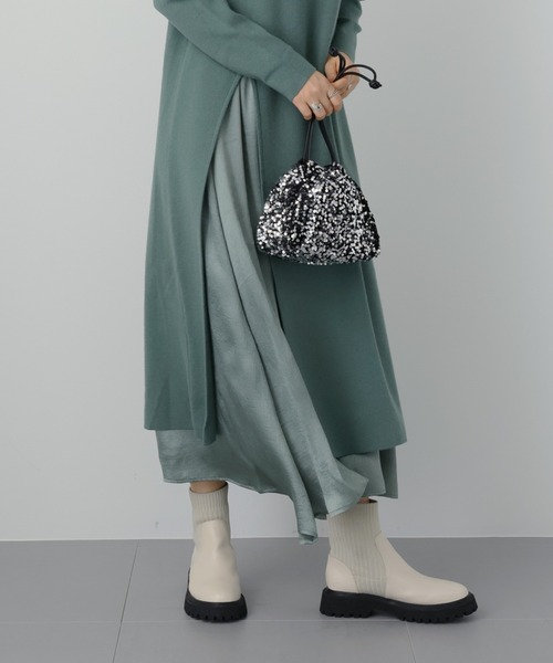 saloon(サルーン)の「SALOON(サルーン)/【AMBELLITE】 《セットアップ》スカート付きニットワンピース(ワンピース・レディース・グリーン/ブラック・FREE)」の13枚目の写真