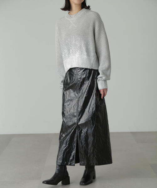 FREE'S MART(フリーズマート)の「◆箔プリントナロースカート(スカート・レディース・シルバー/ブラック・MEDIUM/SMALL)」の6枚目の写真