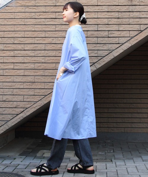 DANTON（ダントン）の「DANTON/ダントン　ワイドロングシャツ　WIDE LONG SHIRT　DT-B0230 HTC（シャツワンピース・レディース・ベージュ/サックスブルー・36）」の5枚目の写真