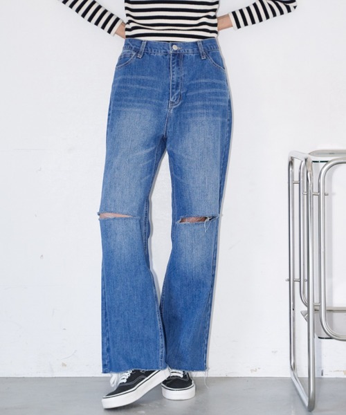 Auntie Rosa Holiday（アンティローザホリデー）の「スリットダメージストレートデニム / サイズ展開あり（デニムパンツ・レディース・ブルー/ライトブルー・X-SMALL/SMALL/MEDIUM）」の10枚目の写真