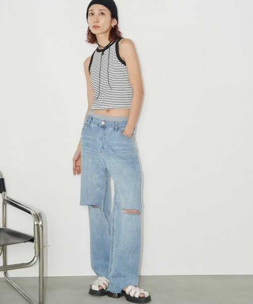 Auntie Rosa Holiday（アンティローザホリデー）の「スリットダメージストレートデニム / サイズ展開あり（デニムパンツ・レディース・ブルー/ライトブルー・X-SMALL/SMALL/MEDIUM）」の20枚目の写真