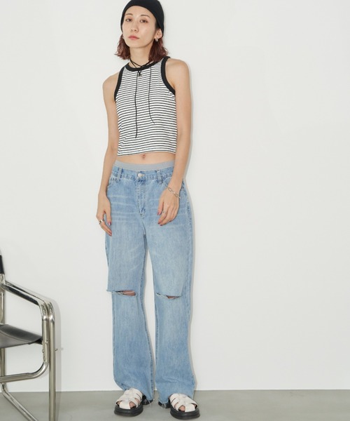 Auntie Rosa Holiday（アンティローザホリデー）の「スリットダメージストレートデニム / サイズ展開あり（デニムパンツ・レディース・ブルー/ライトブルー・X-SMALL/SMALL/MEDIUM）」の21枚目の写真