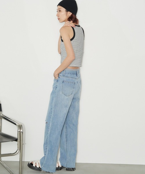 Auntie Rosa Holiday（アンティローザホリデー）の「スリットダメージストレートデニム / サイズ展開あり（デニムパンツ・レディース・ブルー/ライトブルー・X-SMALL/SMALL/MEDIUM）」の22枚目の写真