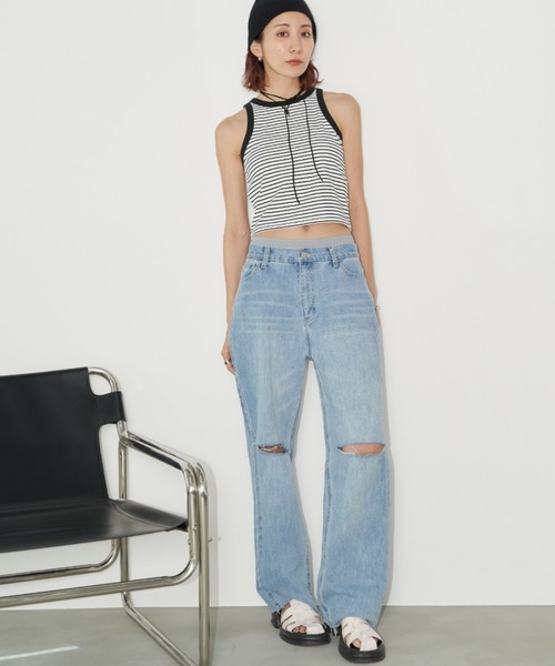 Auntie Rosa Holiday（アンティローザホリデー）の「スリットダメージストレートデニム / サイズ展開あり（デニムパンツ・レディース・ブルー/ライトブルー・X-SMALL/SMALL/MEDIUM）」の18枚目の写真