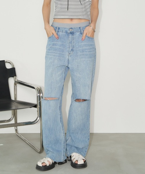 Auntie Rosa Holiday（アンティローザホリデー）の「スリットダメージストレートデニム / サイズ展開あり（デニムパンツ・レディース・ブルー/ライトブルー・X-SMALL/SMALL/MEDIUM）」の14枚目の写真