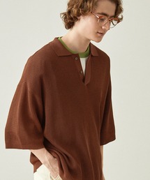EMMA CLOTHES | ドライリブニットルーズ比翼ポロシャツ(ポロシャツ)