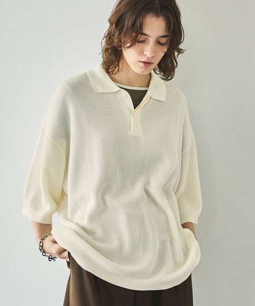 EMMA CLOTHES（エマクローズ）の「ドライリブニットルーズ比翼ポロシャツ（ポロシャツ・メンズ・ライトブルー/アイボリー/ダークグレー/ブラック/グレー/ブラウン・S/L/M）」の2枚目の写真