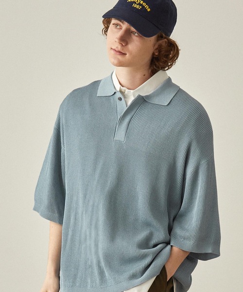 EMMA CLOTHES（エマクローズ）の「ドライリブニットルーズ比翼ポロシャツ（ポロシャツ・メンズ・ライトブルー/アイボリー/ダークグレー/ブラック/グレー/ブラウン・S/L/M）」の6枚目の写真