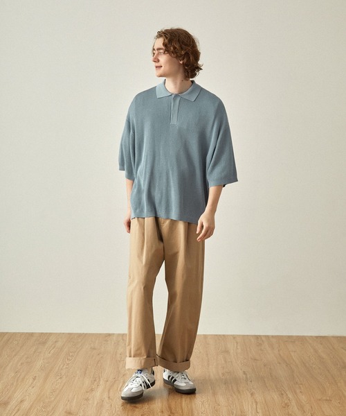 EMMA CLOTHES（エマクローズ）の「ドライリブニットルーズ比翼ポロシャツ（ポロシャツ・メンズ・ライトブルー/アイボリー/ダークグレー/ブラック/グレー/ブラウン・S/L/M）」の16枚目の写真