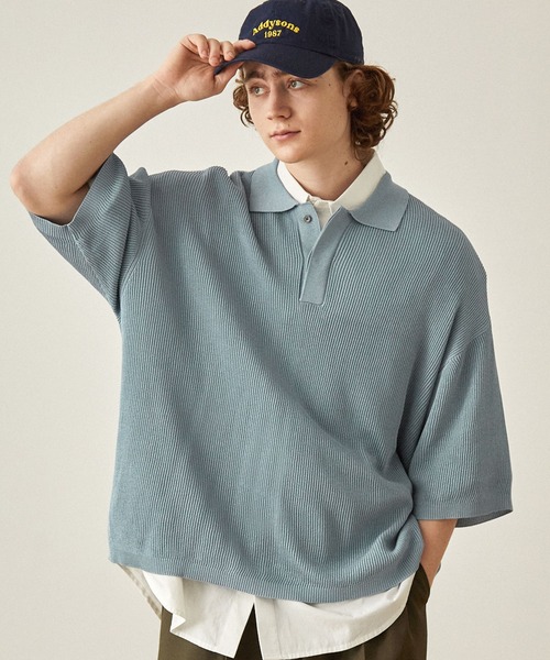 EMMA CLOTHES（エマクローズ）の「ドライリブニットルーズ比翼ポロシャツ（ポロシャツ・メンズ・ライトブルー/アイボリー/ダークグレー/ブラック/グレー/ブラウン・S/L/M）」の7枚目の写真