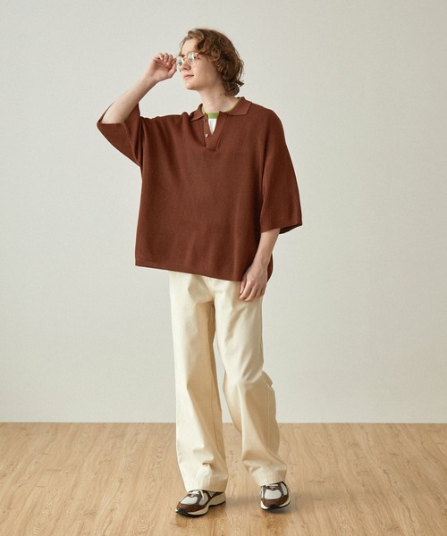 EMMA CLOTHES（エマクローズ）の「ドライリブニットルーズ比翼ポロシャツ（ポロシャツ・メンズ・ライトブルー/アイボリー/ダークグレー/ブラック/グレー/ブラウン・S/L/M）」の18枚目の写真