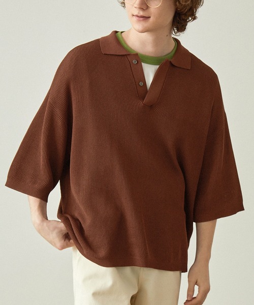 EMMA CLOTHES（エマクローズ）の「ドライリブニットルーズ比翼ポロシャツ（ポロシャツ・メンズ・ライトブルー/アイボリー/ダークグレー/ブラック/グレー/ブラウン・S/L/M）」の19枚目の写真