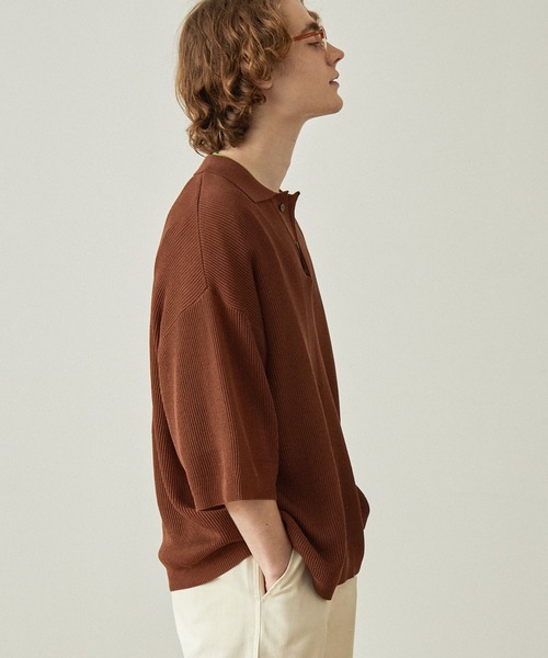 EMMA CLOTHES（エマクローズ）の「ドライリブニットルーズ比翼ポロシャツ（ポロシャツ・メンズ・ライトブルー/アイボリー/ダークグレー/ブラック/グレー/ブラウン・S/L/M）」の20枚目の写真