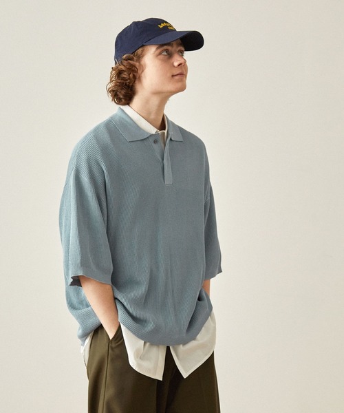EMMA CLOTHES（エマクローズ）の「ドライリブニットルーズ比翼ポロシャツ（ポロシャツ・メンズ・ライトブルー/アイボリー/ダークグレー/ブラック/グレー/ブラウン・S/L/M）」の9枚目の写真