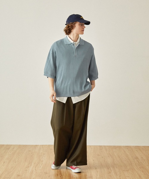 EMMA CLOTHES（エマクローズ）の「ドライリブニットルーズ比翼ポロシャツ（ポロシャツ・メンズ・ライトブルー/アイボリー/ダークグレー/ブラック/グレー/ブラウン・S/L/M）」の10枚目の写真