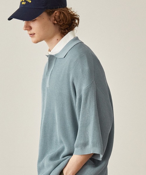 EMMA CLOTHES（エマクローズ）の「ドライリブニットルーズ比翼ポロシャツ（ポロシャツ・メンズ・ライトブルー/アイボリー/ダークグレー/ブラック/グレー/ブラウン・S/L/M）」の11枚目の写真
