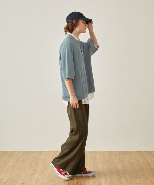 EMMA CLOTHES（エマクローズ）の「ドライリブニットルーズ比翼ポロシャツ（ポロシャツ・メンズ・ライトブルー/アイボリー/ダークグレー/ブラック/グレー/ブラウン・S/L/M）」の14枚目の写真