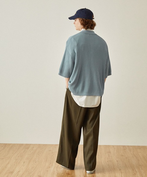 EMMA CLOTHES（エマクローズ）の「ドライリブニットルーズ比翼ポロシャツ（ポロシャツ・メンズ・ライトブルー/アイボリー/ダークグレー/ブラック/グレー/ブラウン・S/L/M）」の15枚目の写真