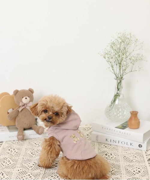 くまさん刺繍ノースリーブパーカー（ペットウェア）｜moncheri