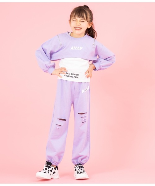 ANAP kids(アナップキッズ)の「ミニ裏毛ロングジョガーパンツ(その他パンツ・キッズ・ブラック/グレー/ラベンダー・110cm/120cm/130cm)」の18枚目の写真
