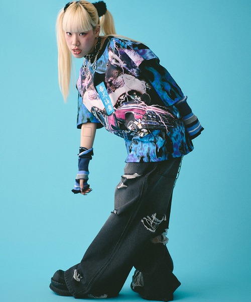GALFY（ガルフィー）の「【GALFY/ガルフィー】G ロゴぼろぼろバギーデニム（デニムパンツ・メンズ・ブラウン/ブラック/インディゴブルー・XL/L）」の16枚目の写真