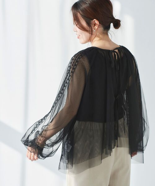 le.coeur blanc(ルクールブラン)の「チュール刺繍ブラウス(シャツ/ブラウス・レディース・ブラック/ブラウン・38)」の5枚目の写真
