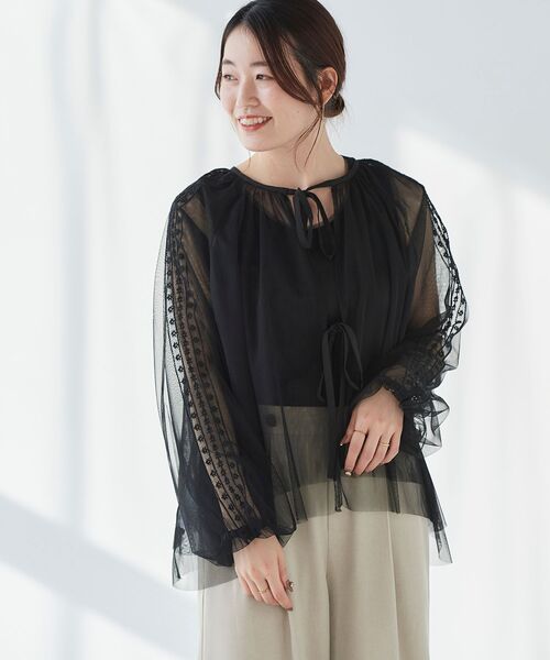le.coeur blanc(ルクールブラン)の「チュール刺繍ブラウス(シャツ/ブラウス・レディース・ブラック/ブラウン・38)」の9枚目の写真
