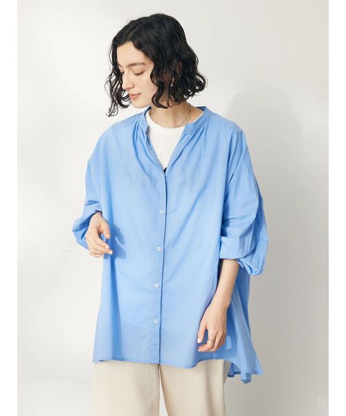 CRAFT STANDARD BOUTIQUE（クラフトスタンダードブティック）の「インド綿スキッパーシャツ（チュニック・レディース・オフホワイト/ブラック/サックスブルー・FREE）」の5枚目の写真