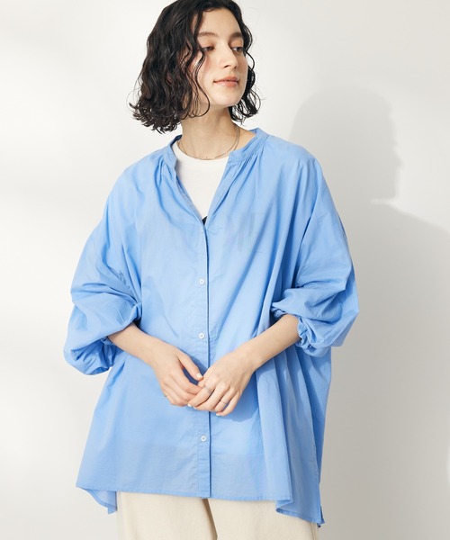 CRAFT STANDARD BOUTIQUE（クラフトスタンダードブティック）の「インド綿スキッパーシャツ（チュニック・レディース・オフホワイト/ブラック/サックスブルー・FREE）」の3枚目の写真