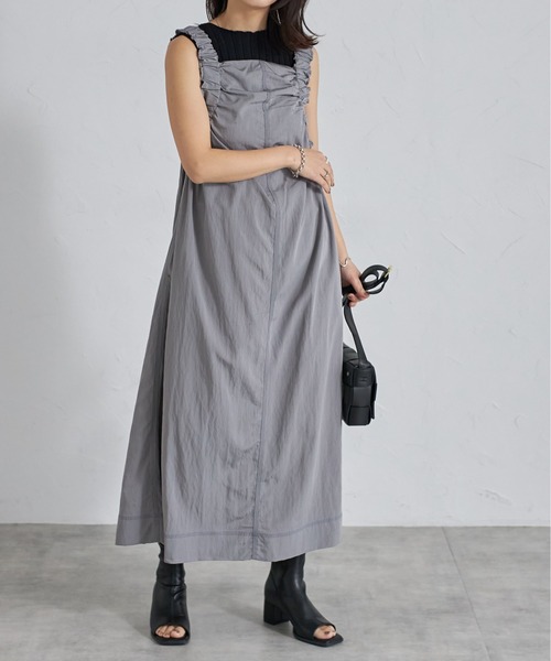 each（イーチ）の「ショルダーギャザージャンパースカート（ジャンパースカート・レディース・ライトグリーン/グレー/ブラック・FREE）」の4枚目の写真