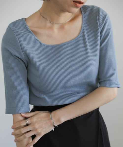 select MOCA(セレクトモカ)の「テレコバックオープントップス(Tシャツ/カットソー・レディース・オフホワイト/ブルー/ブラック・FREE)」の7枚目の写真