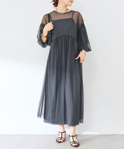 un dix cors（アンディコール）の「《オケージョン》シアーチュールワンピース（ドレス・レディース・グレー/ブラック・FREE）」の2枚目の写真