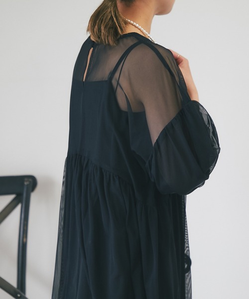 un dix cors（アンディコール）の「《オケージョン》シアーチュールワンピース（ドレス・レディース・グレー/ブラック・FREE）」の12枚目の写真