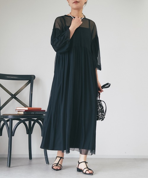un dix cors（アンディコール）の「《オケージョン》シアーチュールワンピース（ドレス・レディース・グレー/ブラック・FREE）」の9枚目の写真