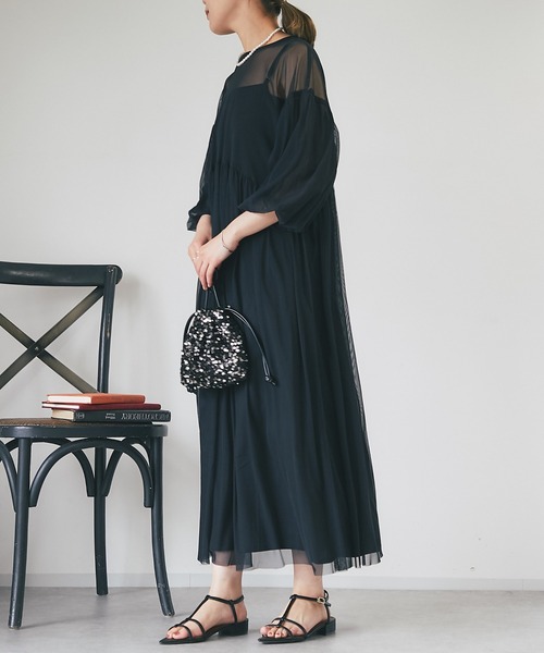 un dix cors（アンディコール）の「《オケージョン》シアーチュールワンピース（ドレス・レディース・グレー/ブラック・FREE）」の7枚目の写真