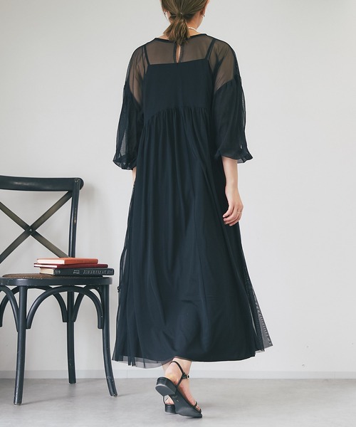 un dix cors（アンディコール）の「《オケージョン》シアーチュールワンピース（ドレス・レディース・グレー/ブラック・FREE）」の8枚目の写真
