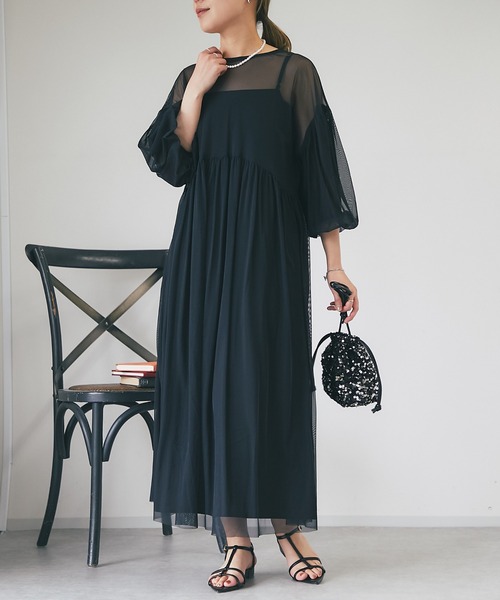 un dix cors（アンディコール）の「《オケージョン》シアーチュールワンピース（ドレス・レディース・グレー/ブラック・FREE）」の5枚目の写真