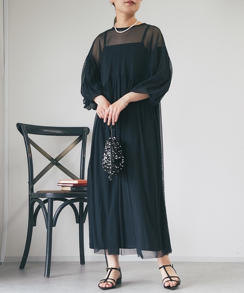 un dix cors（アンディコール）の「《オケージョン》シアーチュールワンピース（ドレス・レディース・グレー/ブラック・FREE）」の6枚目の写真